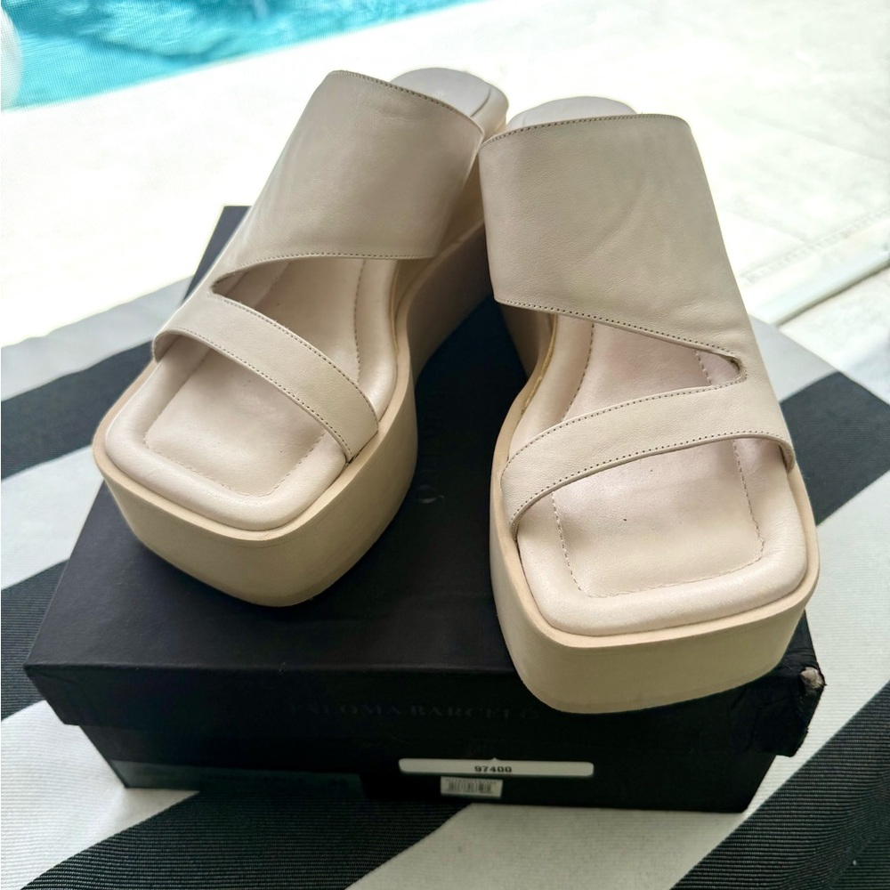 Platform Slide Sandals in Neutral Beige